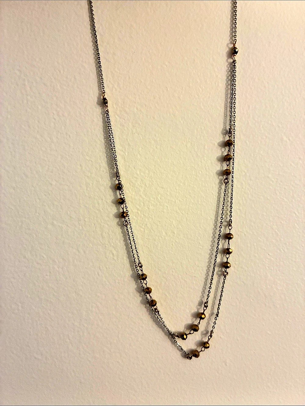 Layered Beaded Necklace in Brown & Gold Like New
